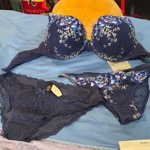 Victoria’s Secret Plunge 38D Embroidered Bra + 2 Underwear Purple Blue Z54